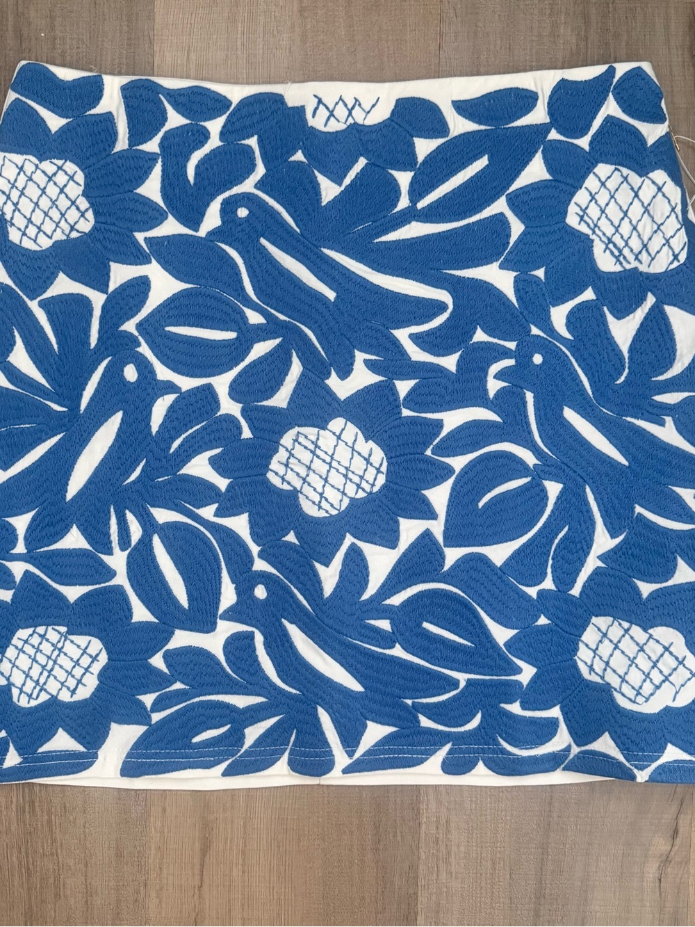 j.marie Embroidered Blue & White Mini Cotton Skirt